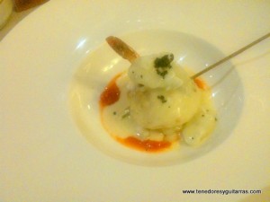 Rodaballo al cava con langostino y cococha de bacalao